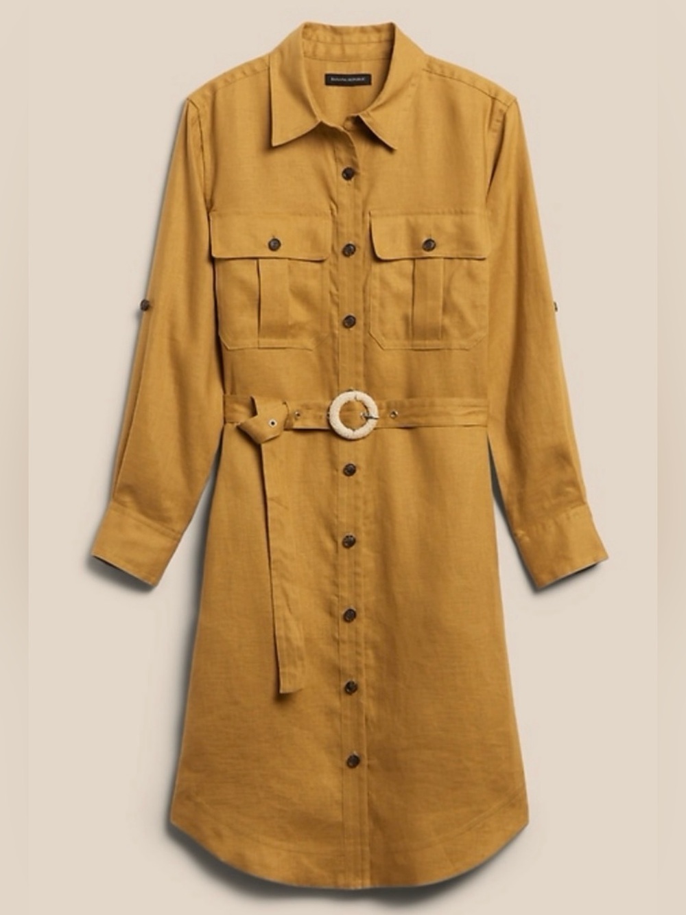 Banana Republic Safari Belted Linen Shirt Dress Size L